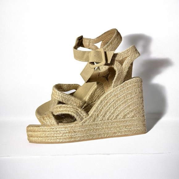 🌻NEW NWOT Jeffrey Campbell "Soffia" Beige 2 Platform Open Wedge Espadrilles 41 - Picture 2 of 10